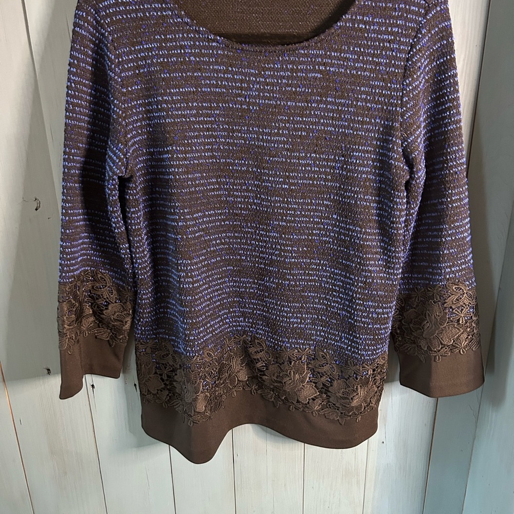 Karl Lagerfeld Black and Blue Cowl Neck Sweater | Size Small